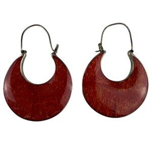 Sterling Silver Womens Red Crescent Enamel Hoop Earrings Vintage Style